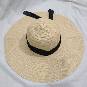 Straw Sun Hat with black sheer tie band